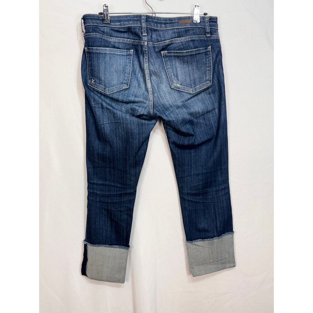 Kut From the Kloth Cameron blue denim crop jeans distressed straight wide cuff 6 - Picture 2 of 8